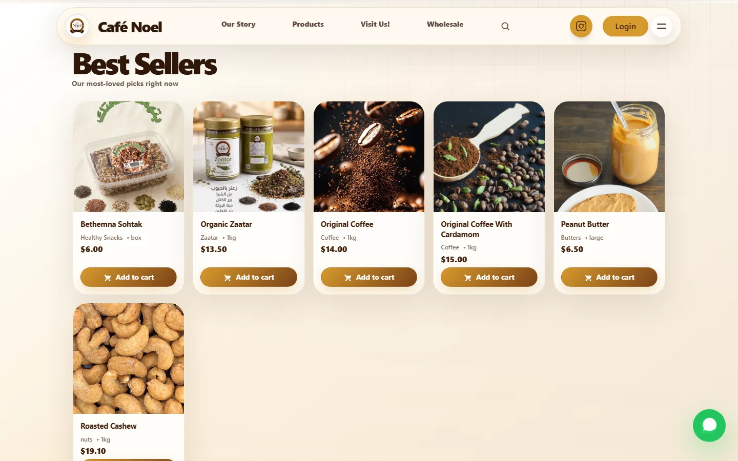 Best sellers grid with product photos, prices and Add to cart buttons