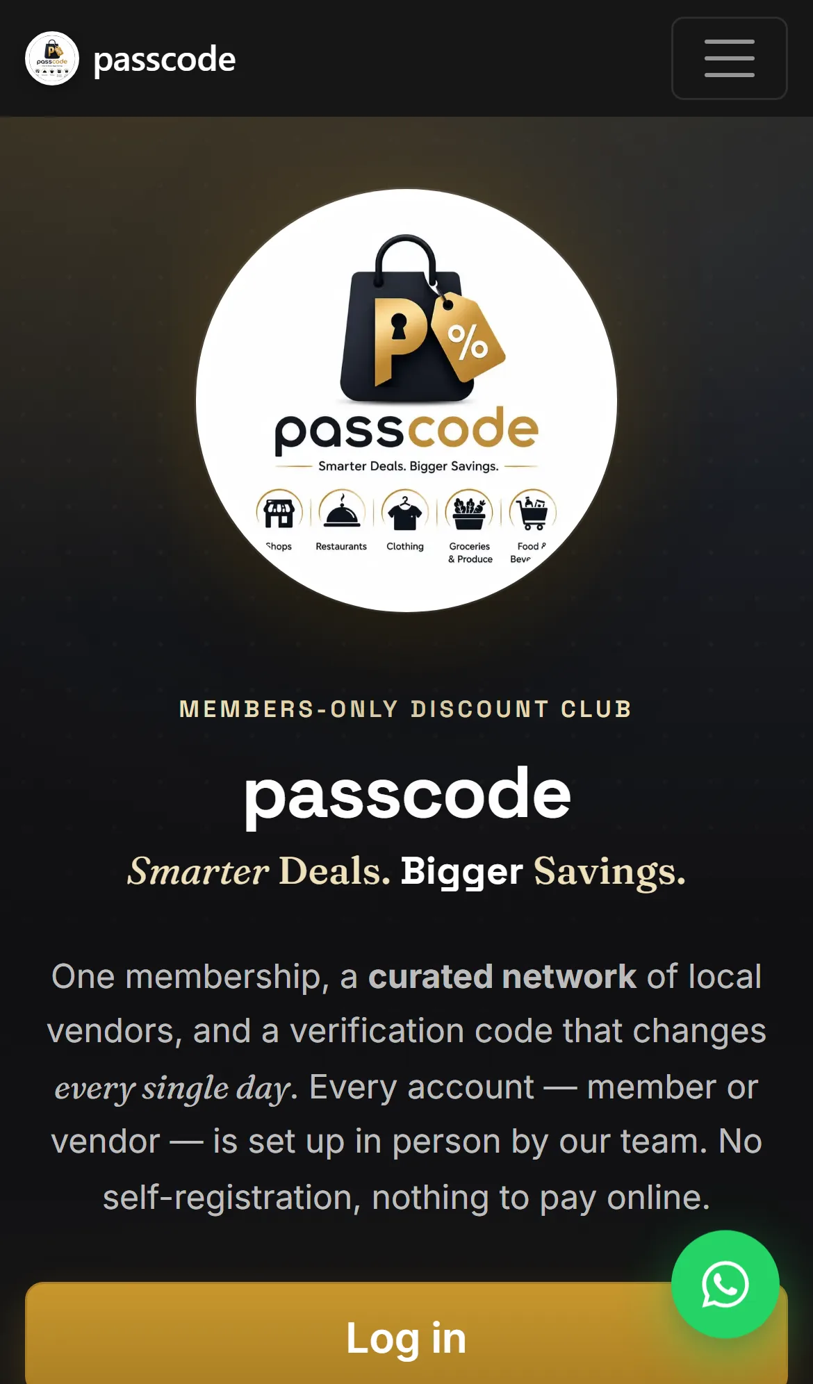 passcode home page on a phone