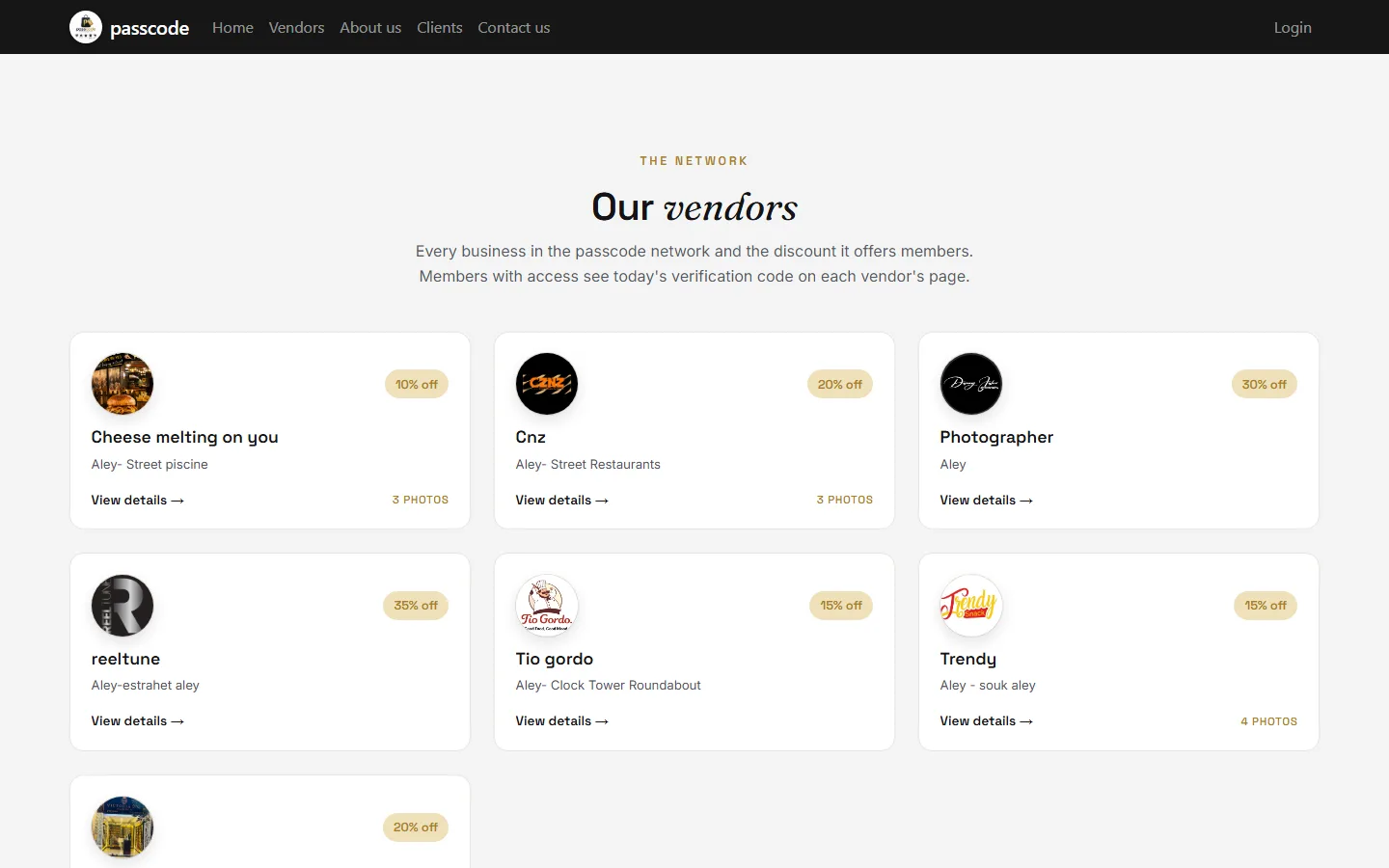 Our vendors directory with discount badges