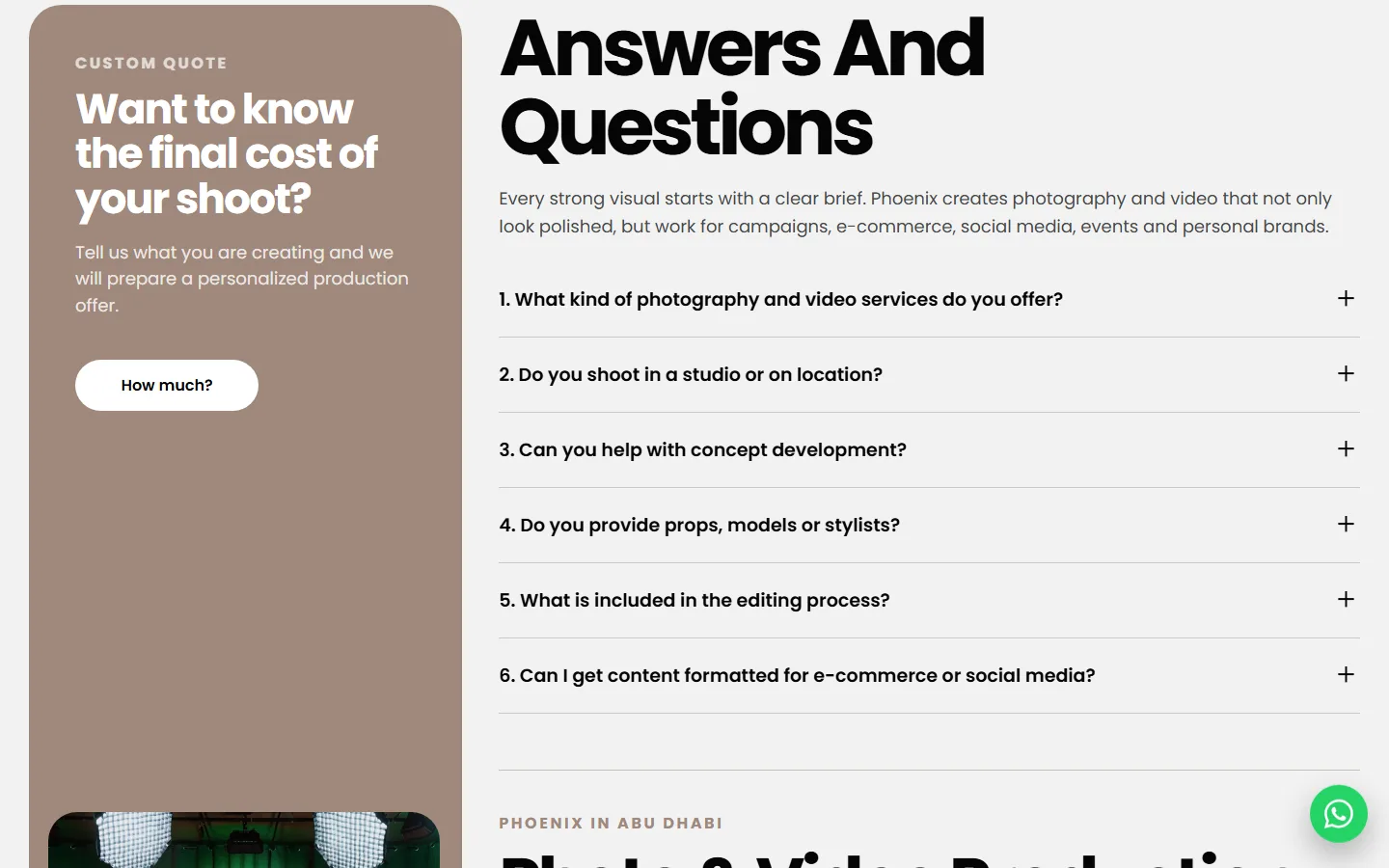 Custom quote card next to the frequently asked questions