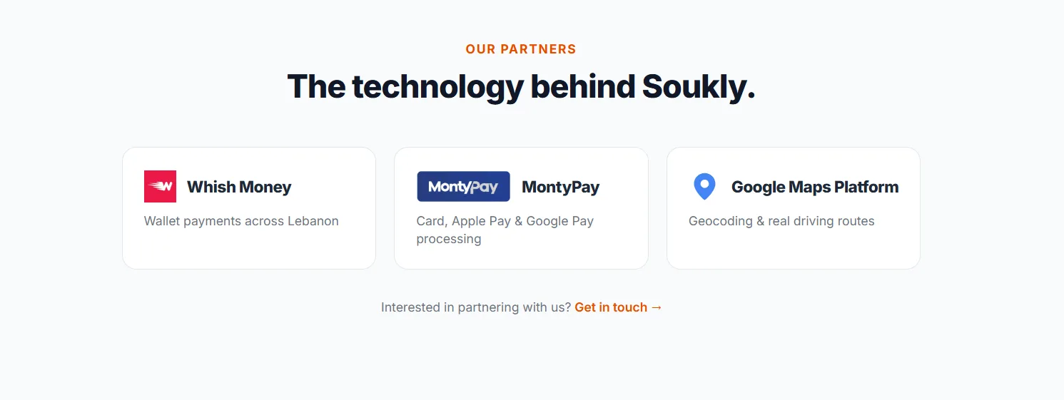 Technology partners: Whish Money, MontyPay and Google Maps Platform