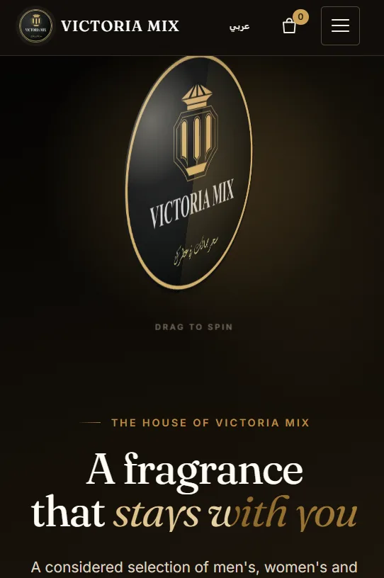 Victoria Mix home page on a phone
